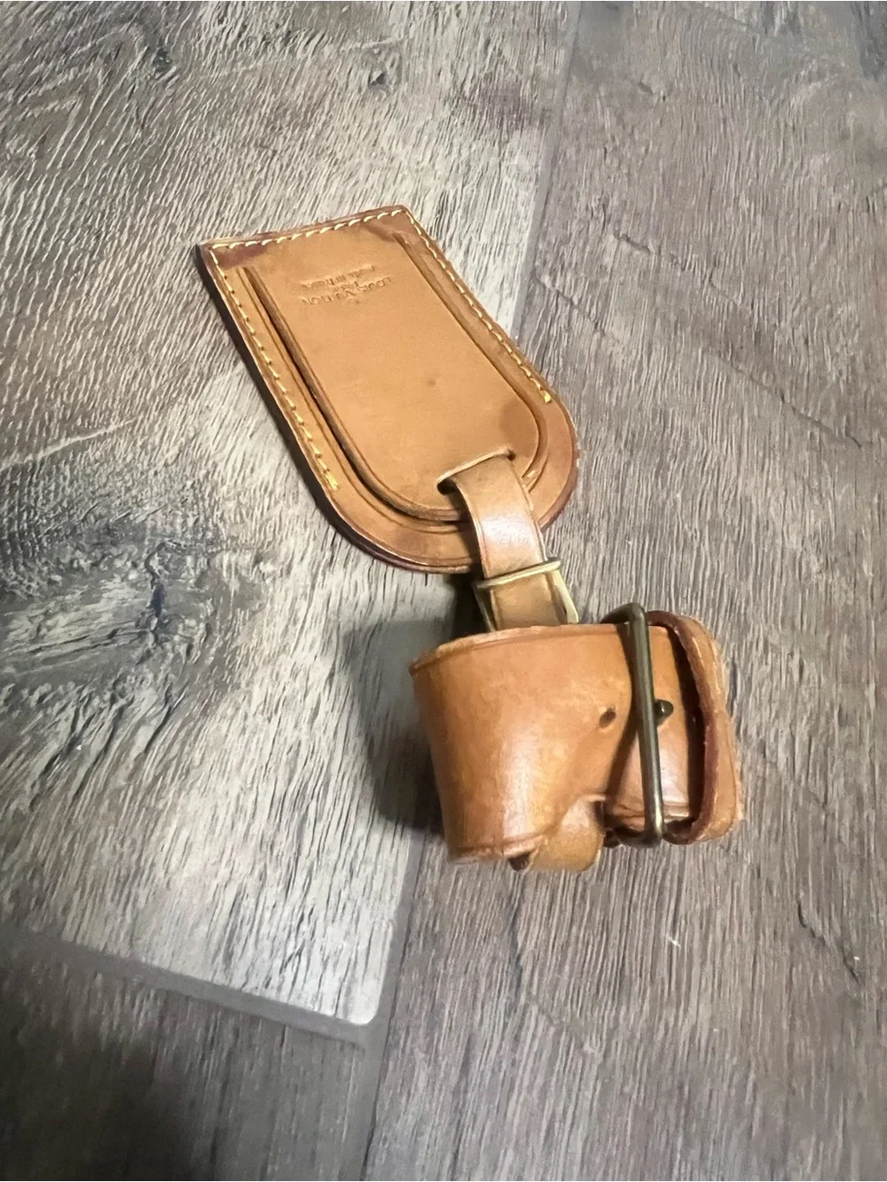 Louis Vuitton Brown/Tan Leather Luggage Tag with Buckle Strap